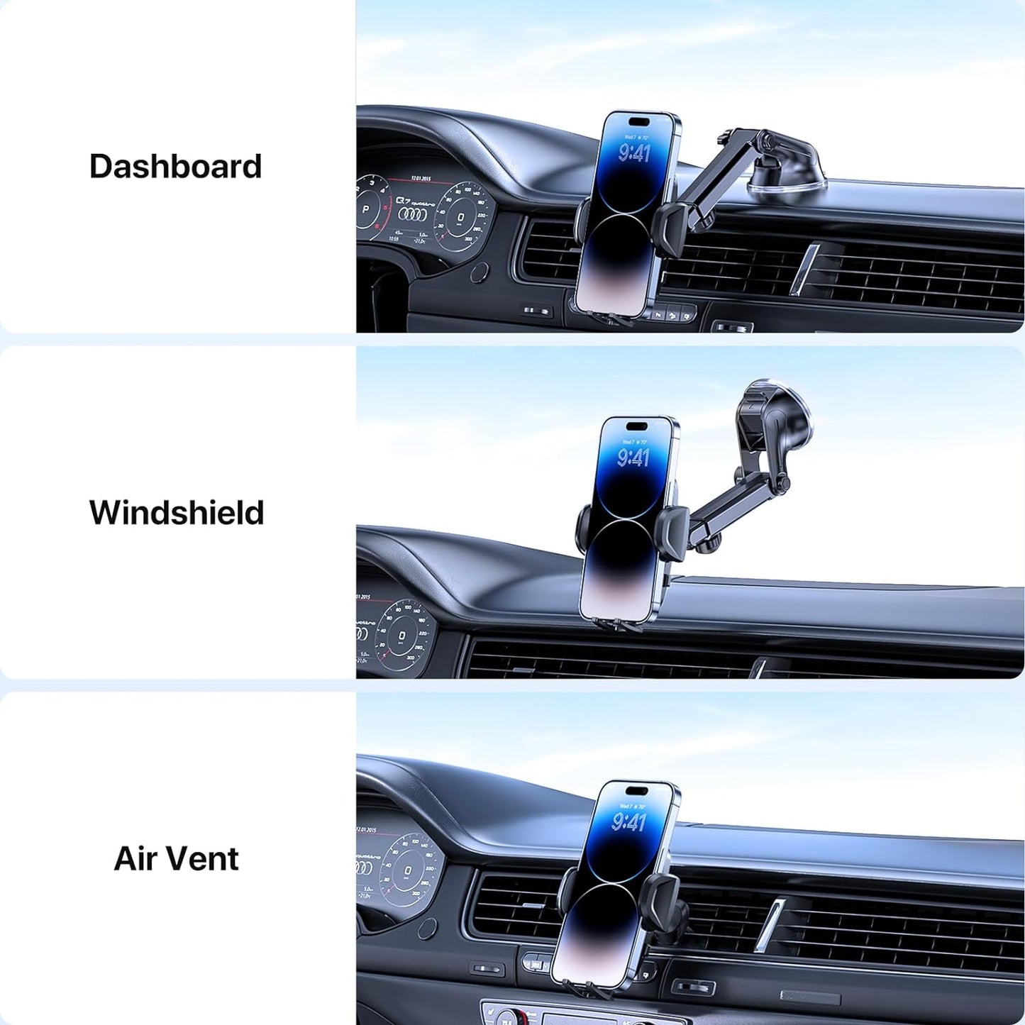 Premium Car Phone Holder, Long Arm Phone Holder Car for Dashboard Windshield Air Vent【Heat-Resistant Strong Suction Cup】Car Mobile Holder Compatible with All Smartphones