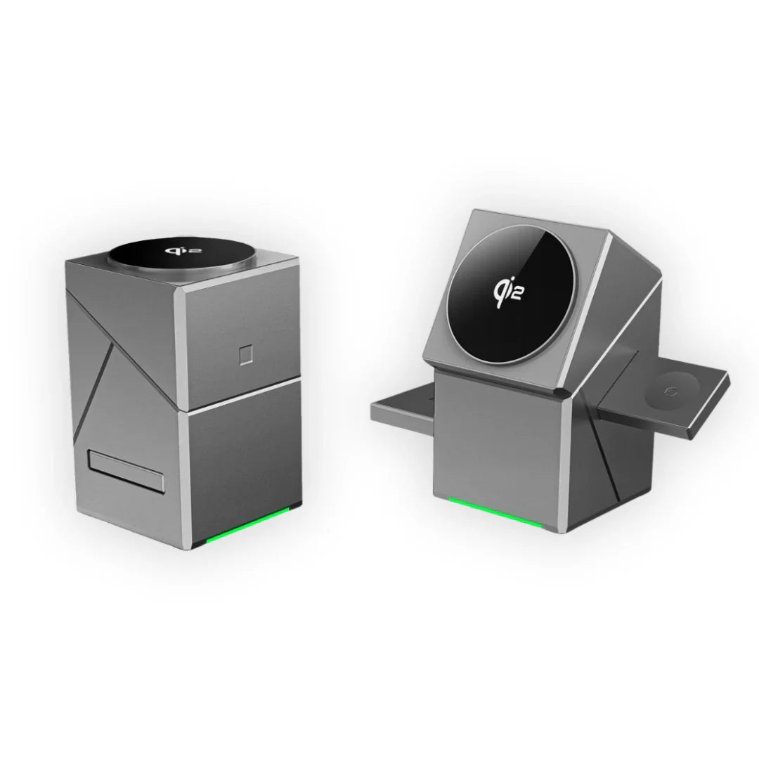3-in-1 Wireless Charging Cube – 15W Fast Magnetic Charger with Auto-Rotation for iPhone, Apple Watch & AirPods