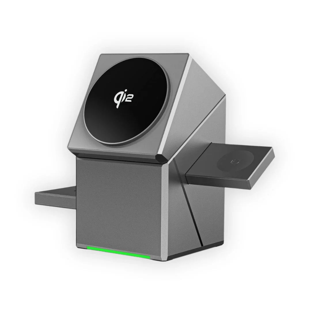 3-in-1 Wireless Charging Cube – 15W Fast Magnetic Charger with Auto-Rotation for iPhone, Apple Watch & AirPods