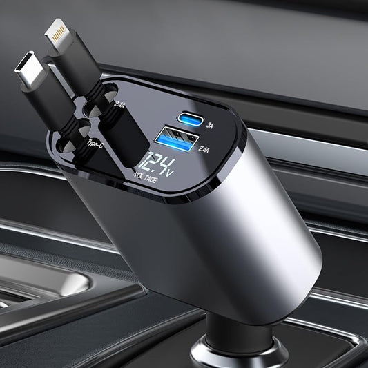 Retractable Car Charger, 4 in 1 Fast Car Phone Charger 120W