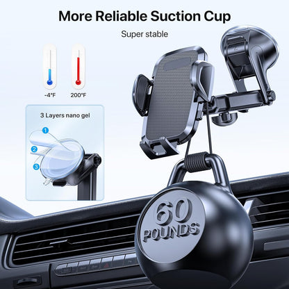 Premium Car Phone Holder, Long Arm Phone Holder Car for Dashboard Windshield Air Vent【Heat-Resistant Strong Suction Cup】Car Mobile Holder Compatible with All Smartphones