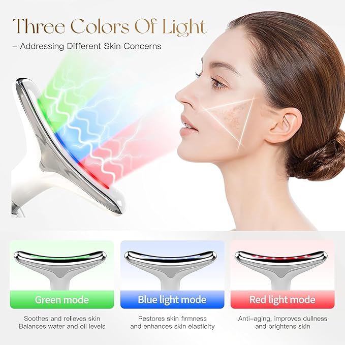 Mobify Premium Red Light Therapy Face and Neck Massager 7 in 1-7 LED Light Skin Rejuvenation & Wrinkle Removal Tool for Youthful, Radiant Skin face massager