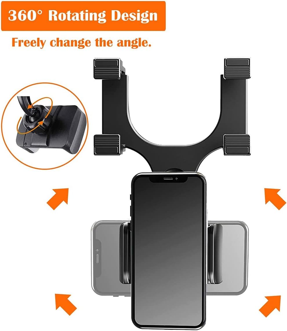 Rear View Mirror Car Mount Phone Holder Stand with 270° Swivel and Adjustable Clips