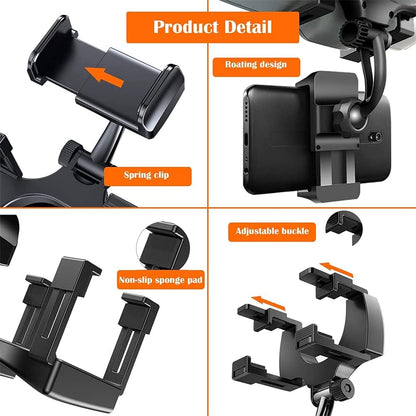 Rear View Mirror Car Mount Phone Holder Stand with 270° Swivel and Adjustable Clips