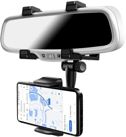 Rear View Mirror Car Mount Phone Holder Stand with 270° Swivel and Adjustable Clips