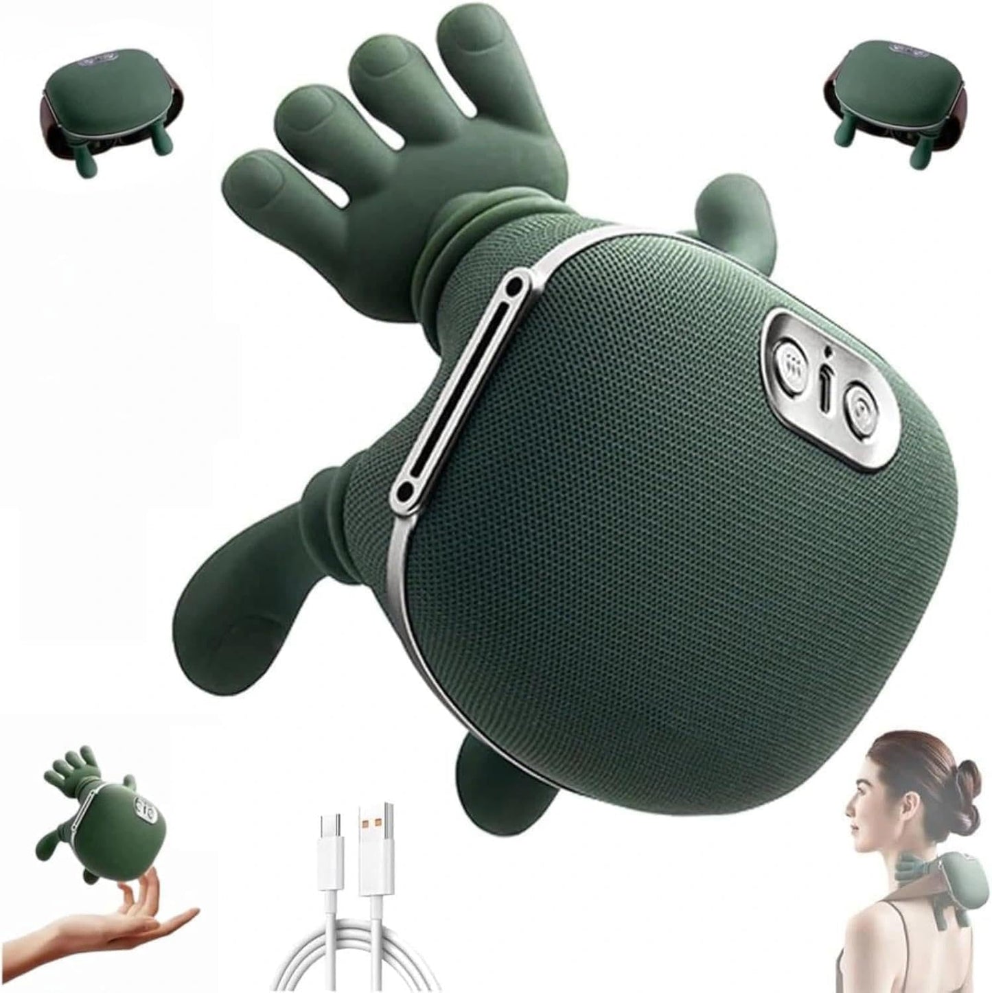 Wireless Shiatsu Neck & Shoulder Massager with Heat – Deep Tissue Pain Relief (Green)